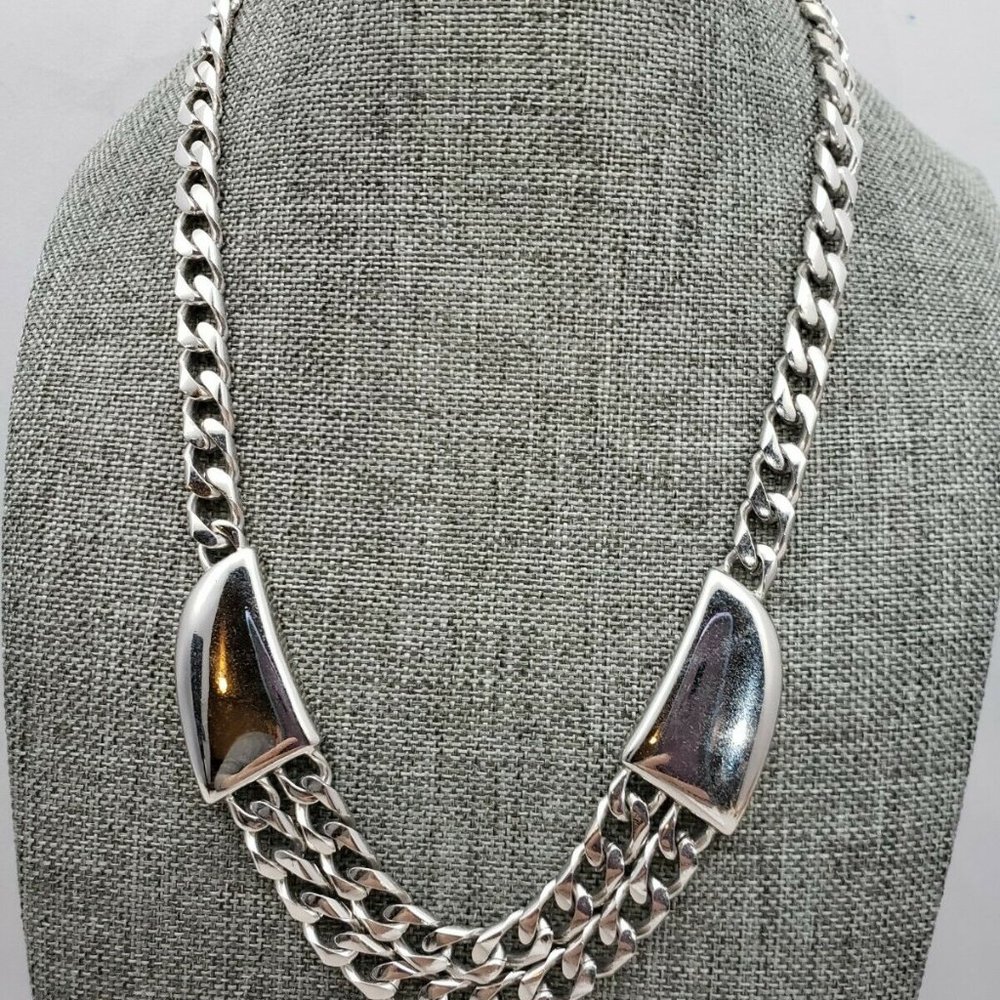 Vintage Trifari Silver Tone Necklace Double Chain